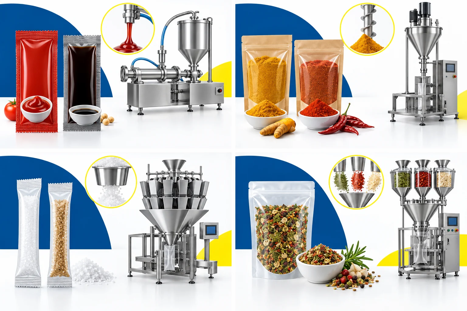 Condiment packaging applications for sauce sachets, seasoning powder pouches, salt sticks and mixed spice bags