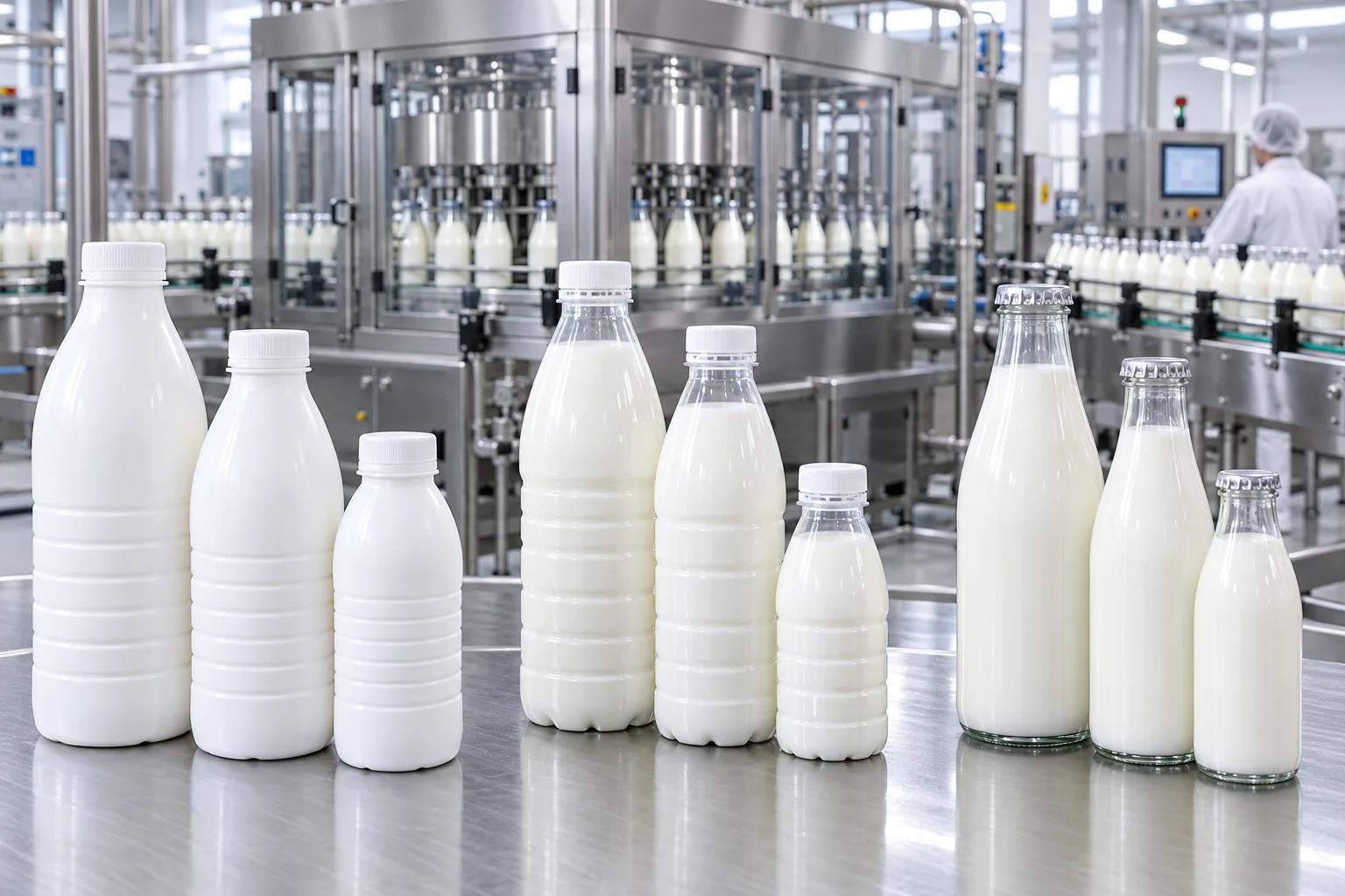 Chilled-milk bottle formats with their closures