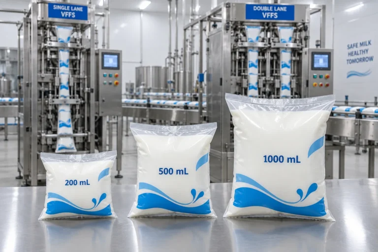 Máquina envasadora de leche en bolsas tipo almohadilla de 200 ml, 500 ml y 1000 ml