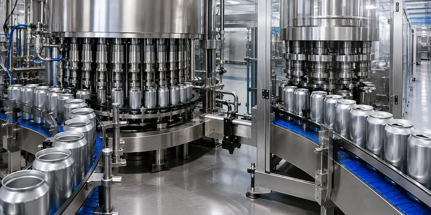 Illustration of an aluminum soda can filling and double-seaming line