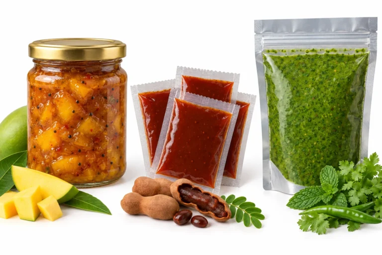 Portion sachets, premade retail pouches and capped chutney jars