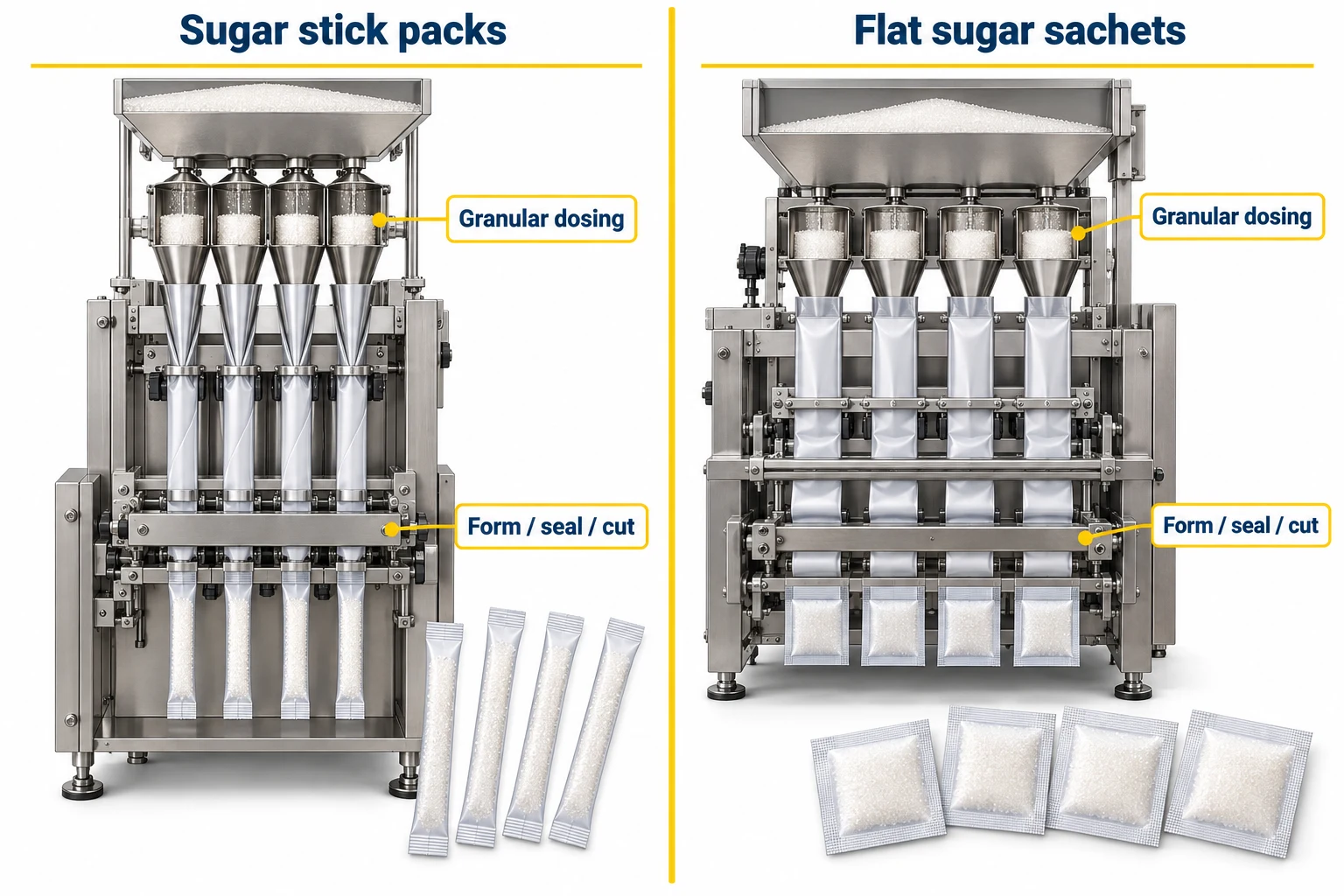 Alternative multi-lane sugar stick and flat-sachet layouts
